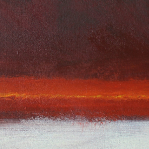 Dark red and burgundy abstract with two fields of beige and a light orange horizontal stripe of colour in the bottom third.